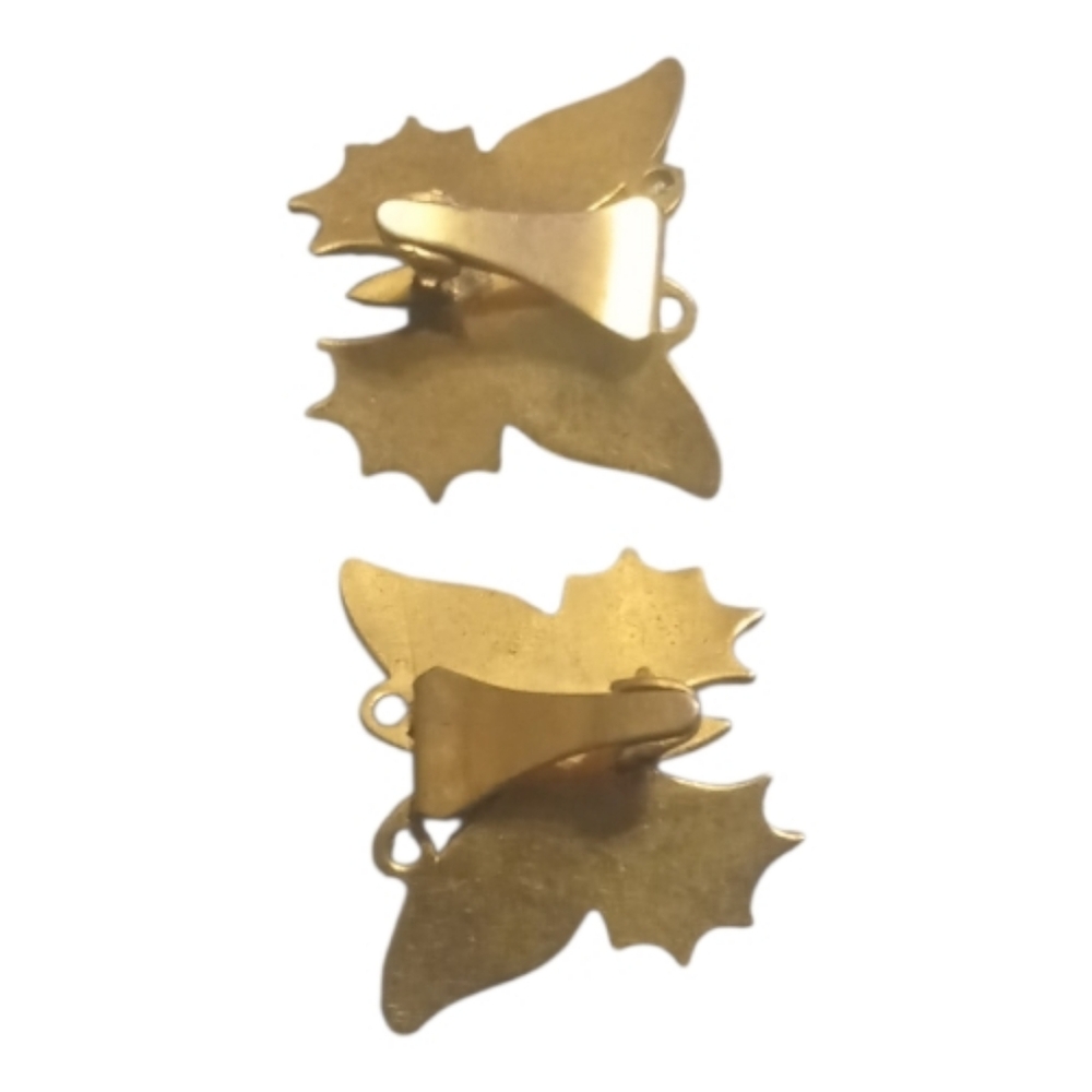 Vintage gold tone enamel butterfly designer Clip Earrings - Picture 2 of 2